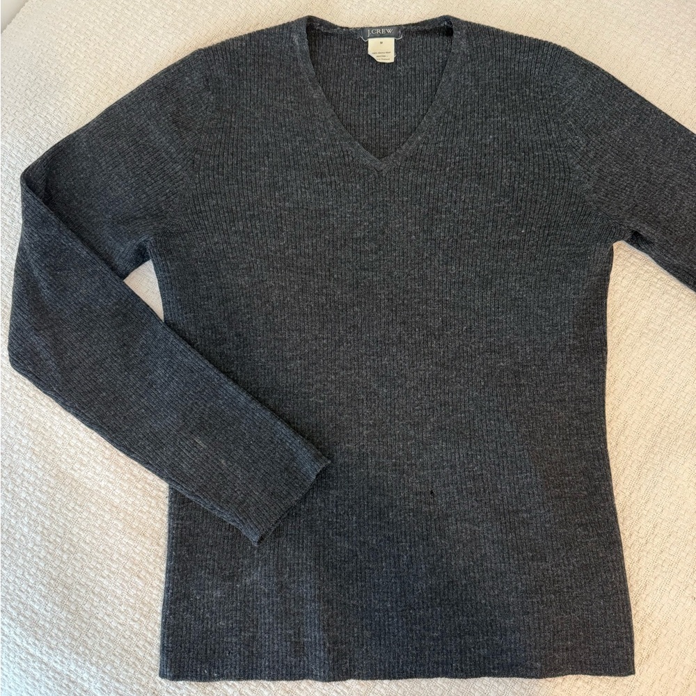 J.Crew 100% Merino Wool Gray V-Neck Sweater